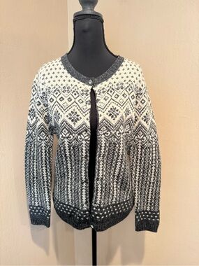 Kenar Black & White Nordic-Pattern Cardigan with Pearl/Sequin/Bead Accents